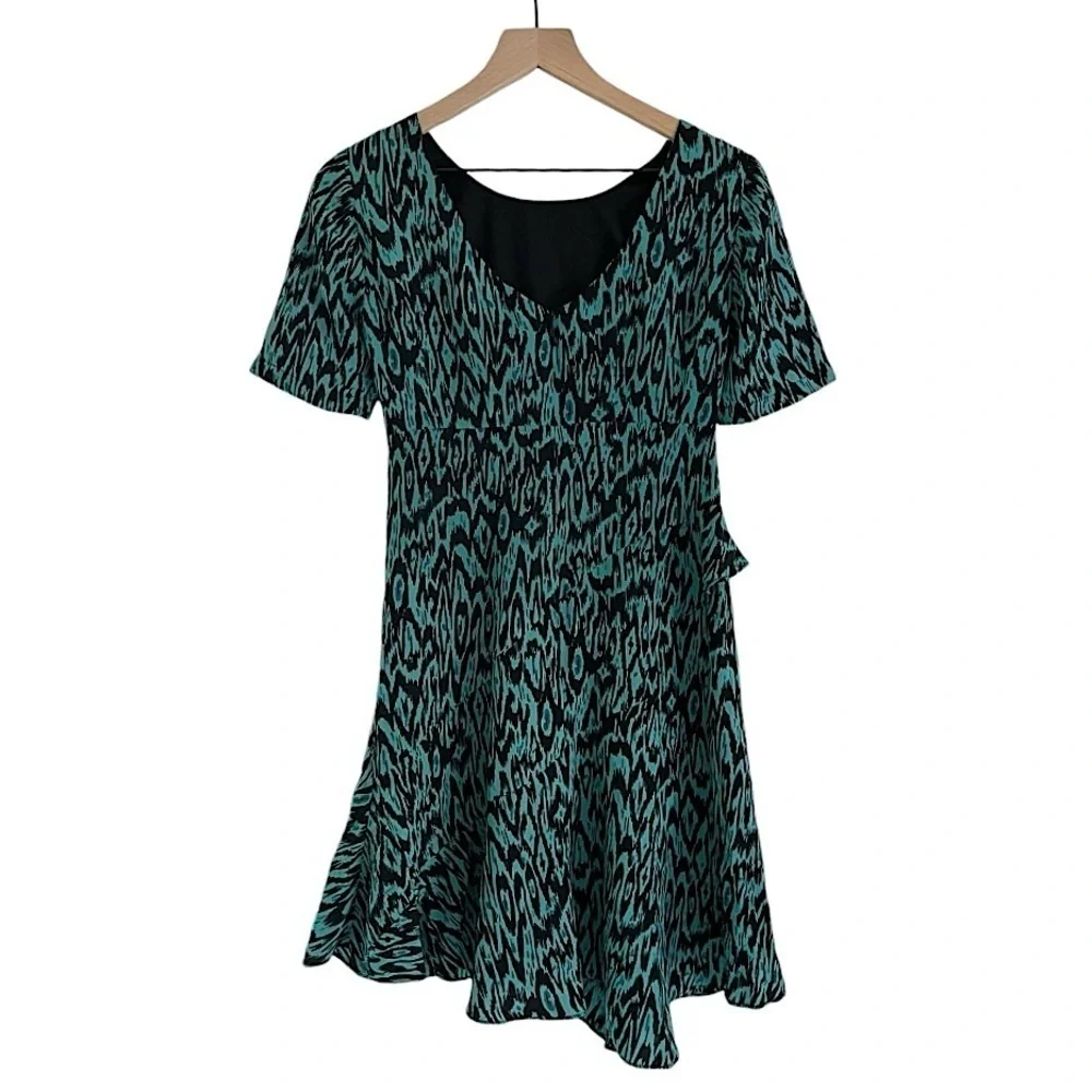 NWT Nanette Lepore‎ Silk Ruffle Women’s Chloe Dress in Blue and Black Size 0